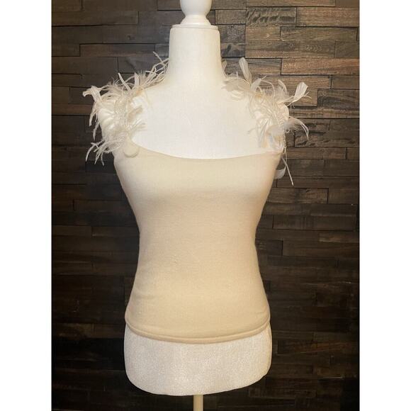 Ralph Lauren Black Label Beaded Feather Cashmere Sweater Tank Top Formal Blouse - Picture 1 of 11
